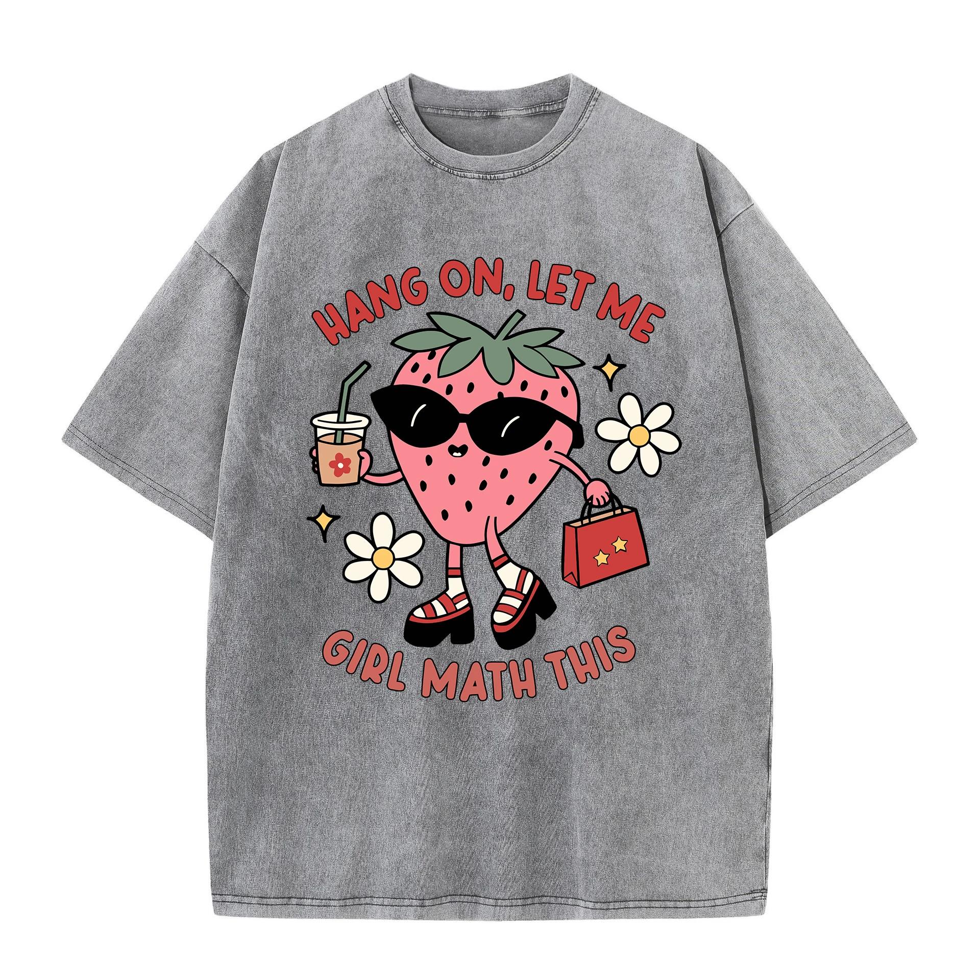 Cotton Washed T-Shirts All-Math O-Neck Distressed Tops Fashionable Strawberries Print Short Sleeve Summer Female Clothes S разноцветный