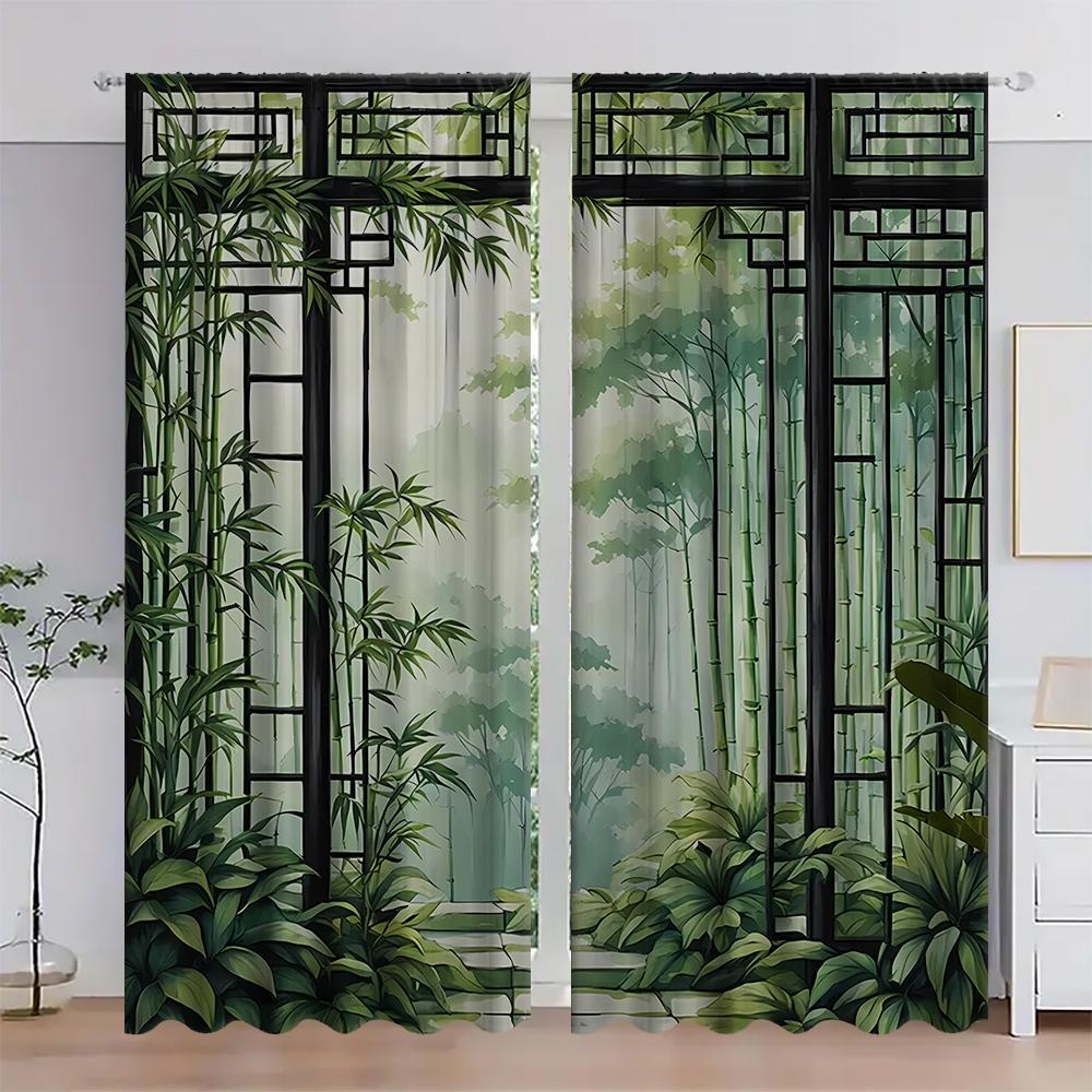 2PC Home Menzhulin Forest Curtains With Landscape Background And Pole Pocket Curtains   Kitchen   Coffee Shop   Living Room