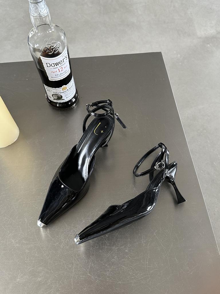 Fashion Pointed Toe Women Sandals Black Silver White Summer Dress Shoes Thin High Heels Ankle Strap Party Pumps Wedding Sexy Pumps 35-39