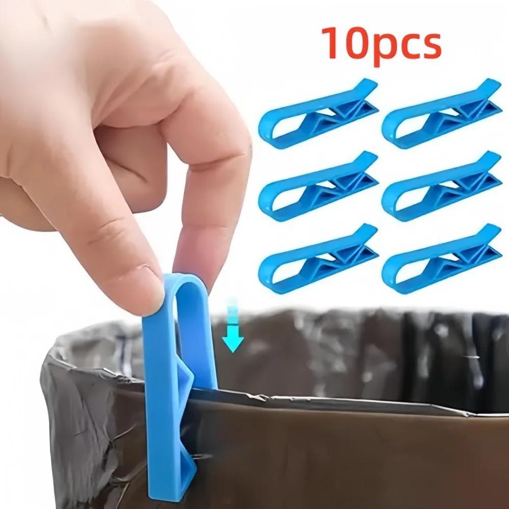 10pcs Kitchen Innovative Trash Can Plastic Retaining Clamp Non Slip Home Trash Bag Holder Snack Bag Sealing Clip Convenient