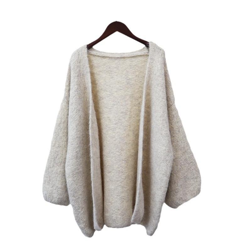 Autumn and Winter New Medium and Long Loose Lazy Wind Sweater Jacket Soft Waxy Gentle Wind Solid Color Knitted Cardigan Women