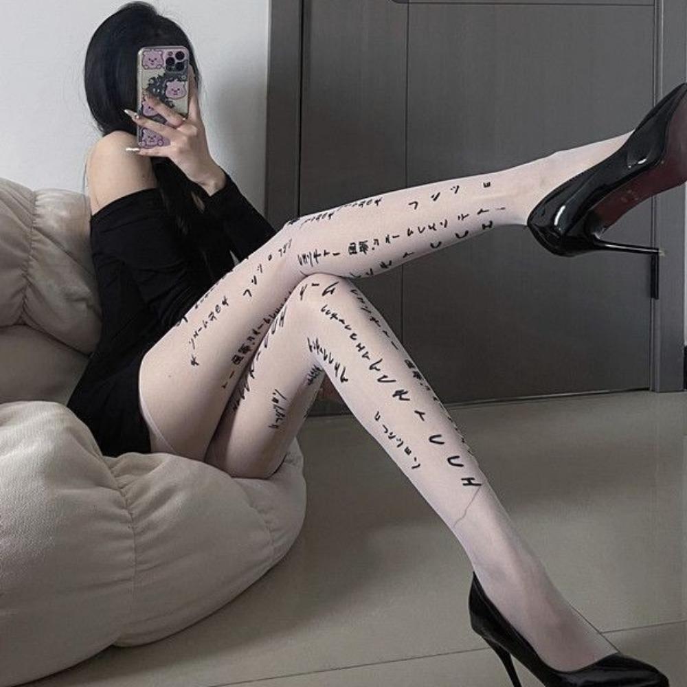 Autumn Arbitrary Cut Japanese Stockings Letters Dark Sexy Thin Black Silk Trend Letters Thin Pantyhose Women