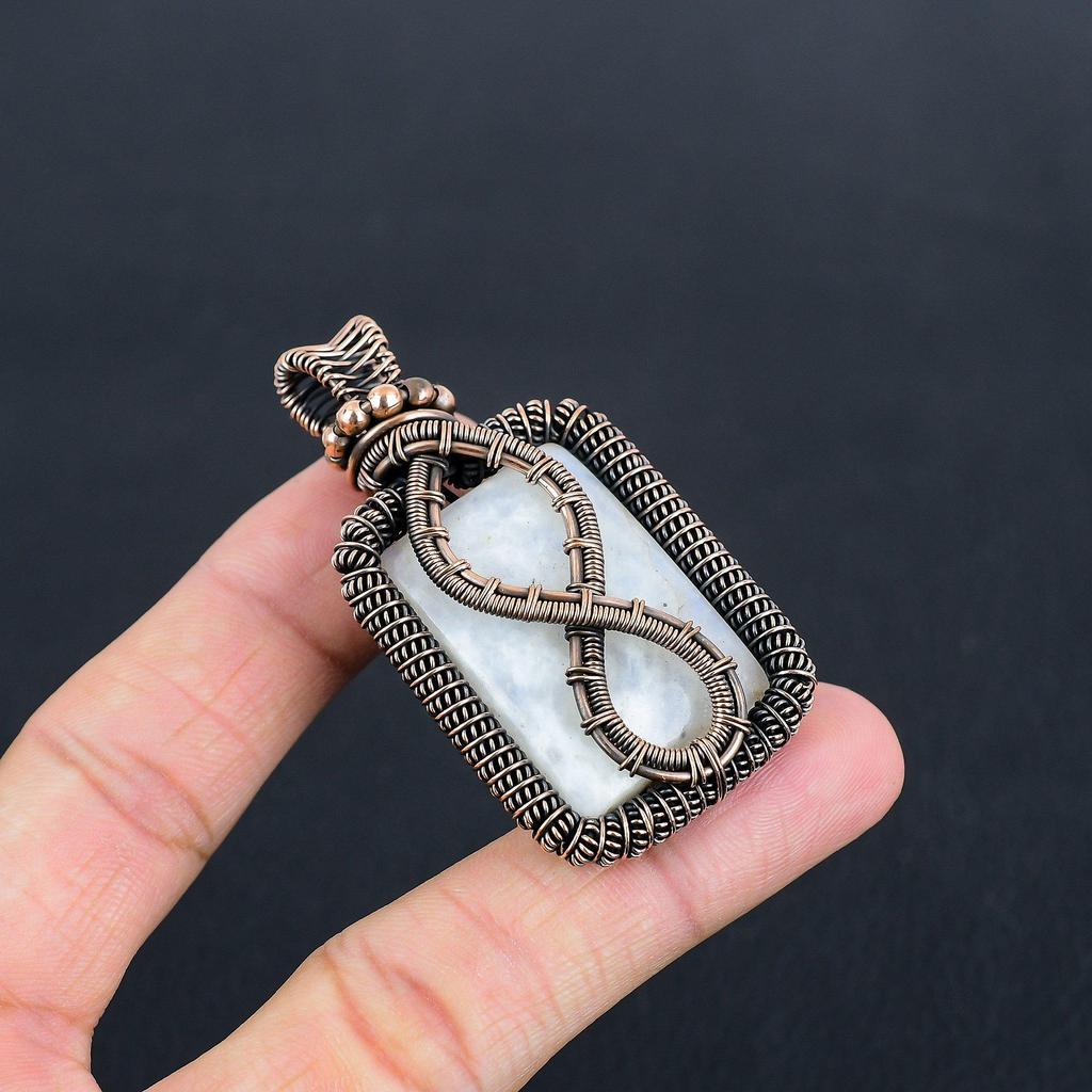 Rainbow Moonstone Pendant Gemstone Jewelry, 999 Copper Wire Wrapped Pendant, Handmade Beautiful Jewelry Pendant