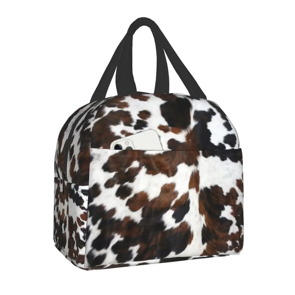 Animal Cowhide Texture Cow Print Lunch Bag for School Office Picnic Leakproof Insulated Cooler Thermal Lunch Box Women Children