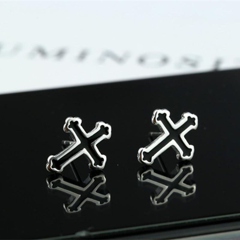 2023 Men's & Women's Black Cross Needle Stud Earrings: 925 Silver, Simple Piercing Jewelry