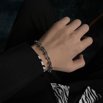 Yousheng Men Bracelet Thick Hollow Chain with Lobster Clip Solid Color Polished Stainless Steel Punk Twisted Chain Street Club Party Jewelry