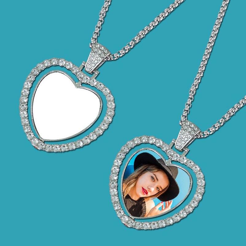 Double-Sided Rotating Rhinestone Hollow Necklace with Personalized Print