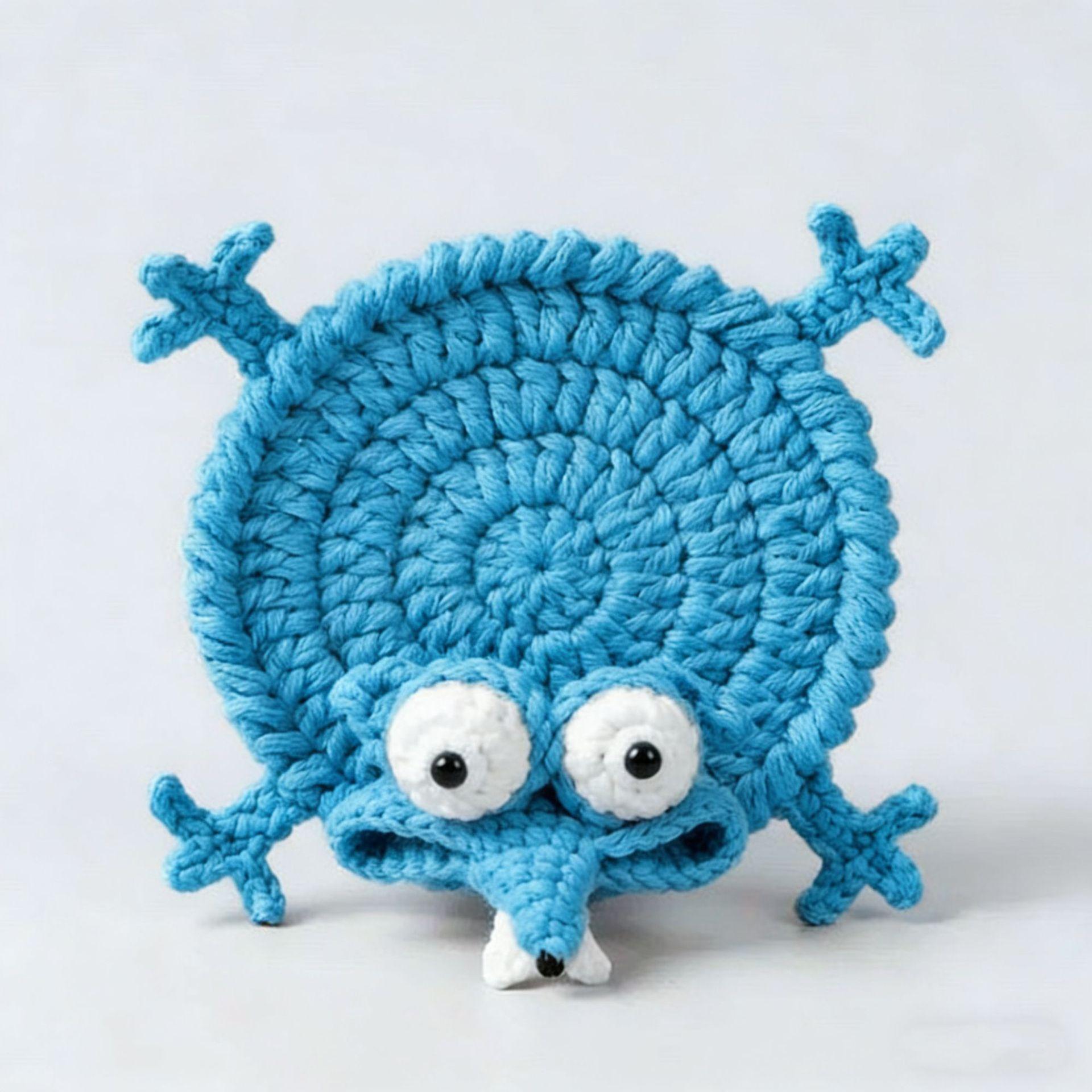 Funny Crochet Squirrel Coasters, Funny Woven Coaster, Cute Squirrel Shaped Mug Cup Mat, Cute Knitted Desk Accessories небесно-голубой
