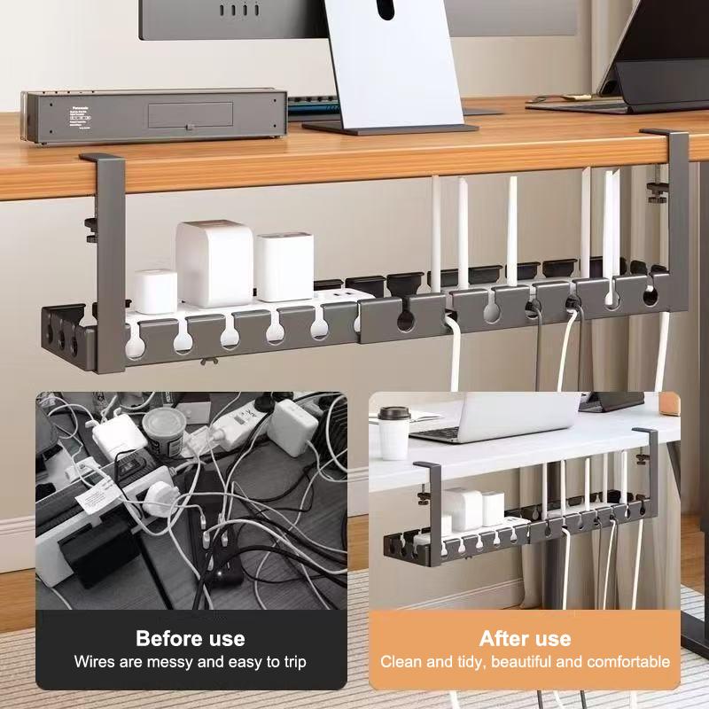 Under Table Storage Wire Organizer Storage Under Table Storage Rack No-Drill Cable Basket Metal Adjustable Cable Management Tray