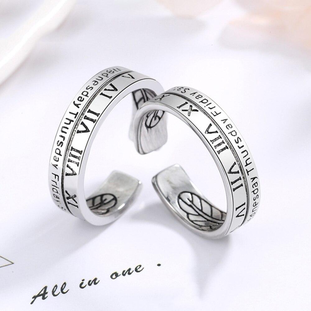 New Fashion Roman Numeral Week Couples Ring S925 Silver A Pair Rings For Lovers Jewelry Adjustable Anniversary Valentine Gift