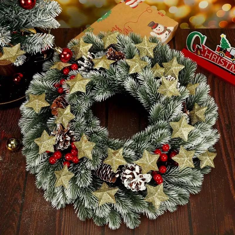 12/24pcs Gold Glitter Star Ornaments Xmas Tree Hanging Pendant 2026 Christmas Decorations for Home New Year Party DIY Gifts