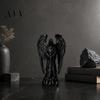 Black Matte Finish Statue 3D Printed Sculpture Decoration, Dark Gothic Angel Decoration with Detailed Feather Decor Texture, Figurine for Home Office