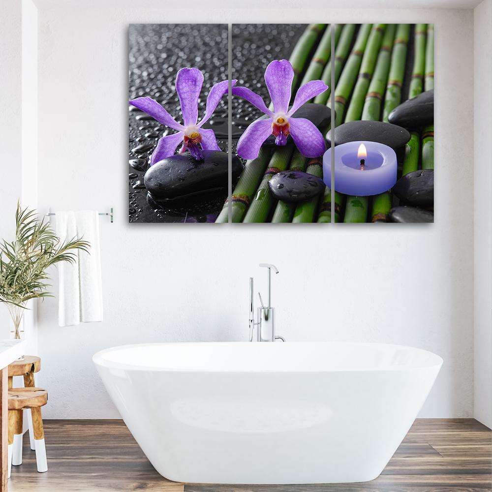 Three Piece Picture Canvas Print Bamboo Zen Flower Candle