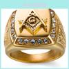 Trendy Geometric Masonic Symbol Ring With Artificial Gemstone Inlay For Mens Hip Hop Fashion Jewelry