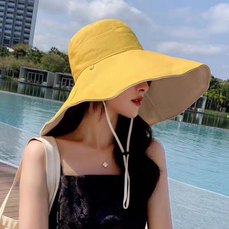 Sunscreen hat Outdoor visor oversized brim Double-sided bucket hat Women's summer foldable spring summer sun hat Adult