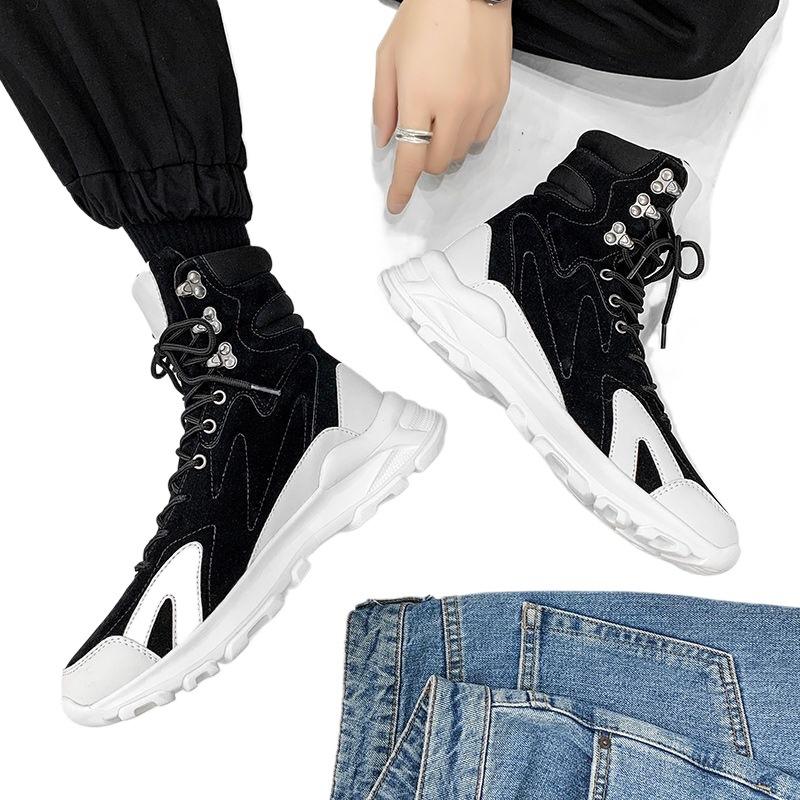 Martin boots men's autumn men's shoes high-top tooling trendy shoes men's long tube velvet cotton shoes waterproof Internet celebrity locom