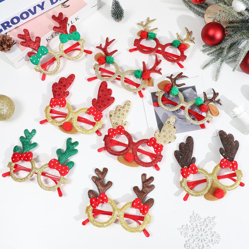 4/10 Pair Christmas Eyeglasses Glasses Glitter Cute Costume Xmas Glasses Frames for Christmas Party Favors Ornaments Props