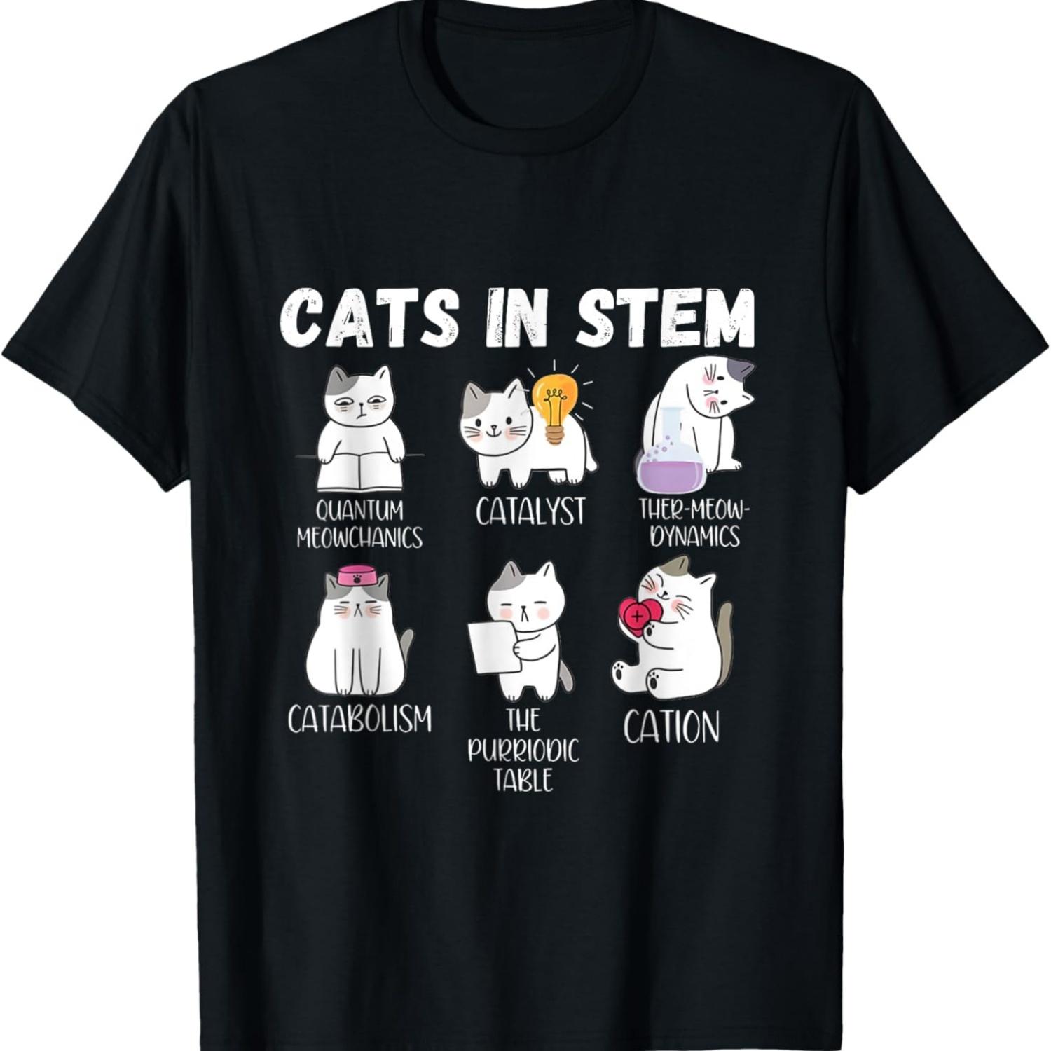 Funny Science Meme Cats In Stem Scientist Nerd Cat Lover Men Women T-Shirt S