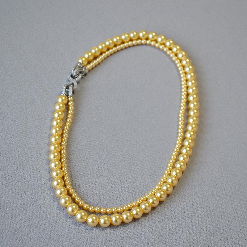 

Корейське розкішне цирконієве намисто з пряжкою та подвійним шаром штучних перлів