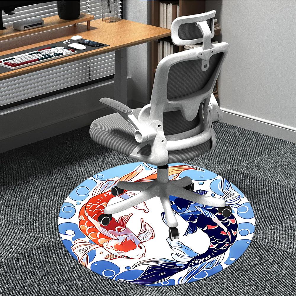 1PC Koi Fish Yin Yang Office Round Rug, Non Slip, Soft and Durable Office Rug for Interior Decoration, Perfect for Office