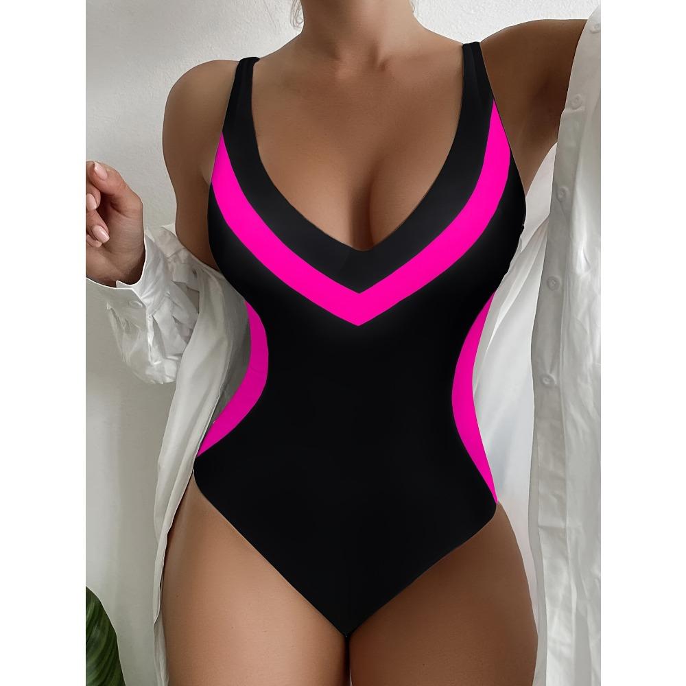 High-Waisted Women's Elegant One-Piece Swimsuit | Backless Design, Full-Body Print, High Elasticity Fabric for Beach & Pool, Long Sleeve Swimsuit