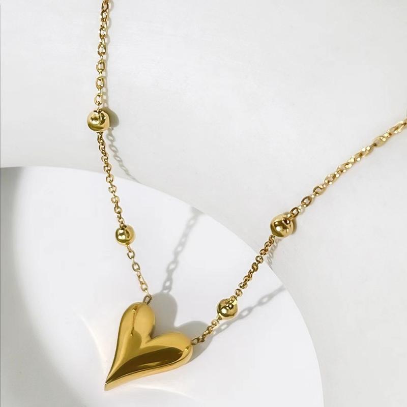 Stainless Steel Heart Pendant Chain Necklace For Women Stylish Trend Girls Neck Choker Jewelry Gifts Waterproof