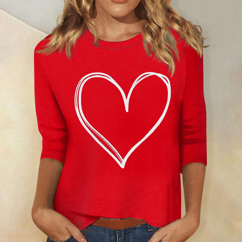 Women's Fashion Casual Round Neck 3/4 Sleeve Loose  Printed T-Shirt Ladies Top