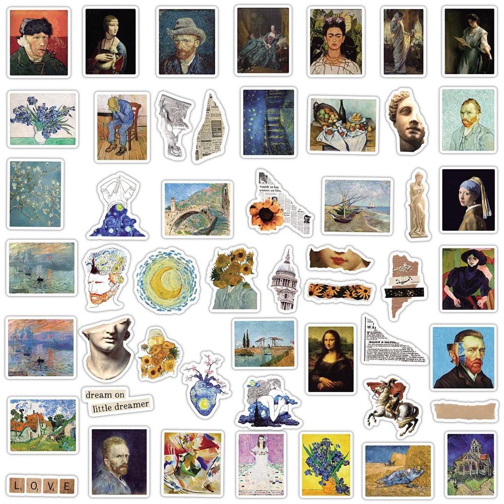 10/30/50pcs Vintage Oil Painting Stickers Aesthetic DIY Scrapbooking Phone Laptop Luggage Cartoon Decoration Decal Sticker Toys