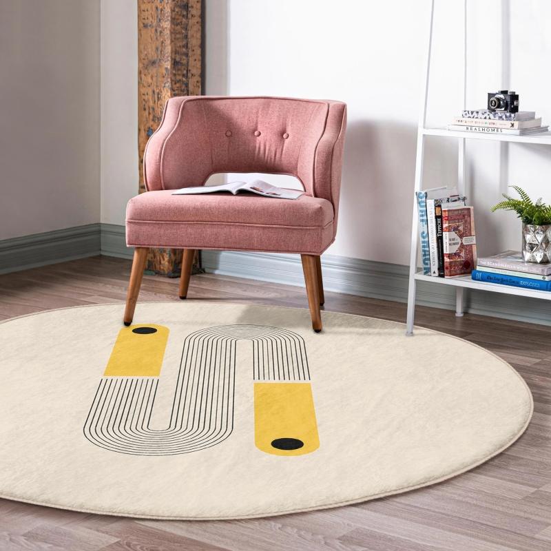 

Скандинавский тематический полосатый дизайн кремового цвета для гостиной и круглого ковра для гостиной с моющимся нескользящим основанием