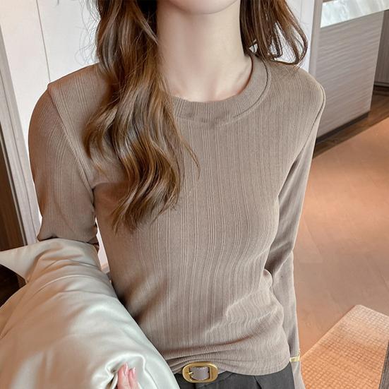 

Women Bottom Tops Round Neck Long Sleeve Slim Fit Pullover Tops Solid Color Design Ribbed Texture Tee Shirt S білий