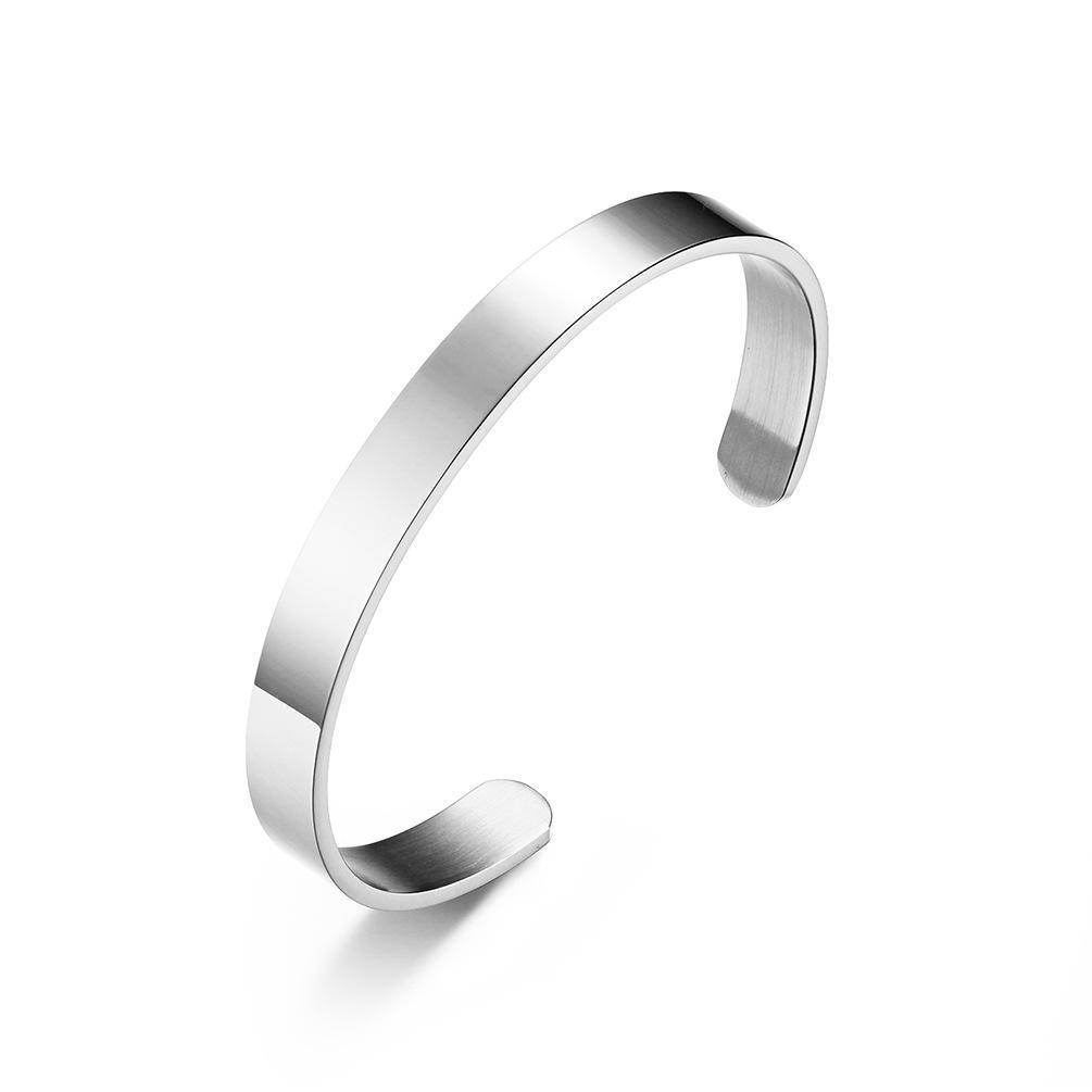 Unisex Simple Smooth Surface 4MM 6MM 8MM Titanium Steel Open Bracelet Laser Engraving Bracelet