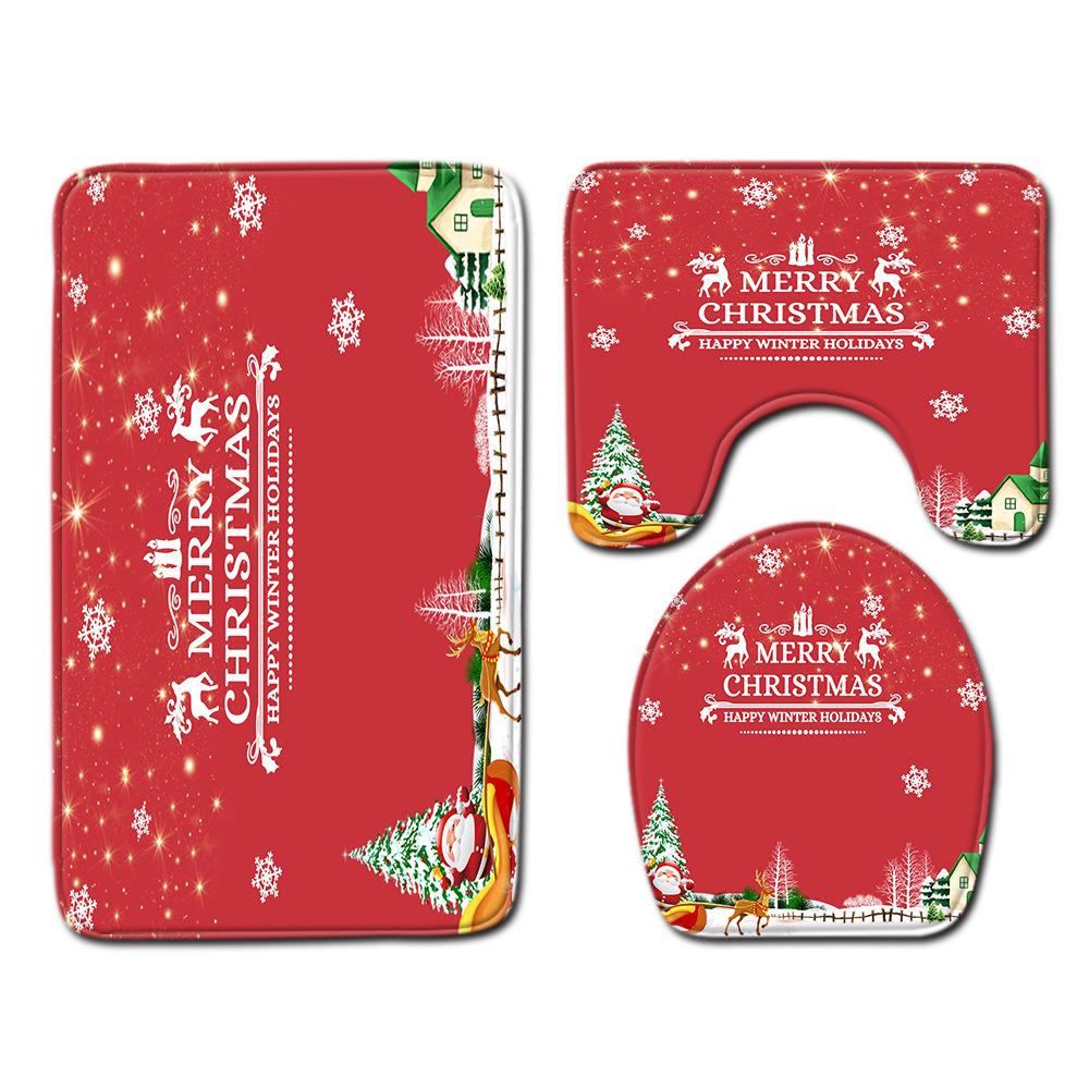 Christmas Bathroom Floor Mat Toilet Three-Piece Set