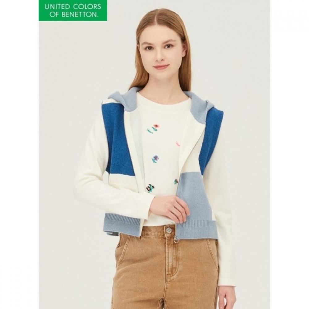 

[benetton] Color Block Hooded Zip Up Knit Vest Bakva1511 GN/OS