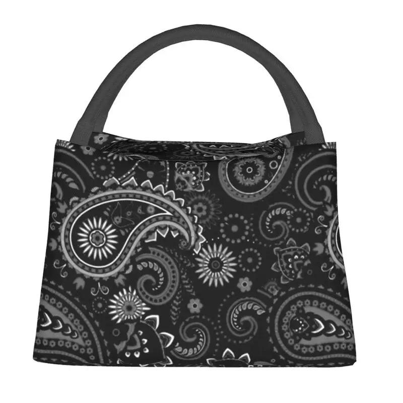 Geantă de prânz izolată cu imprimeu bandana Pisley pentru picnic în aer liber, impermeabilă, termică, cutie de prânz cooler pentru femei