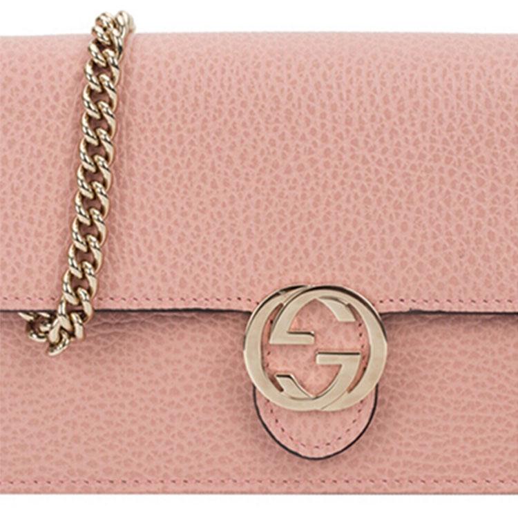 Gucci Logo Double G Litchi Grain Woc Chain Leather Messenger Envelope Wallet Shoulder Crossbody Bag Women Bags Pink 510314-CAO0G-5806