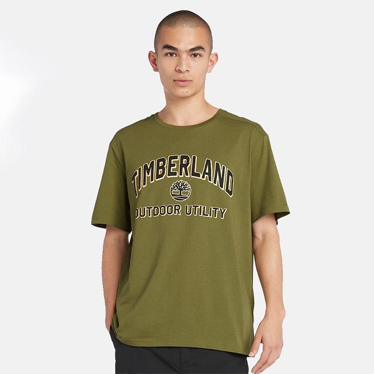 Timberland Letter Logo Printed Outdoor Casual Breathable Round Neck Short Sleeve T-Shirt Men Tops Moss-Green A42T5-EG5