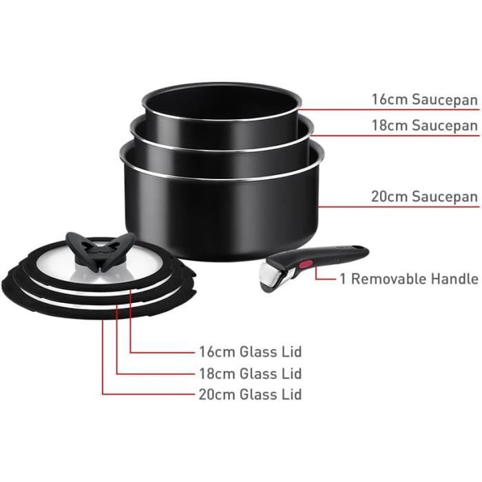 Batterie de cuisine - TEFAL - Ingenio - 7 pièces - Poignée amovible - Revêtement antiadhésif