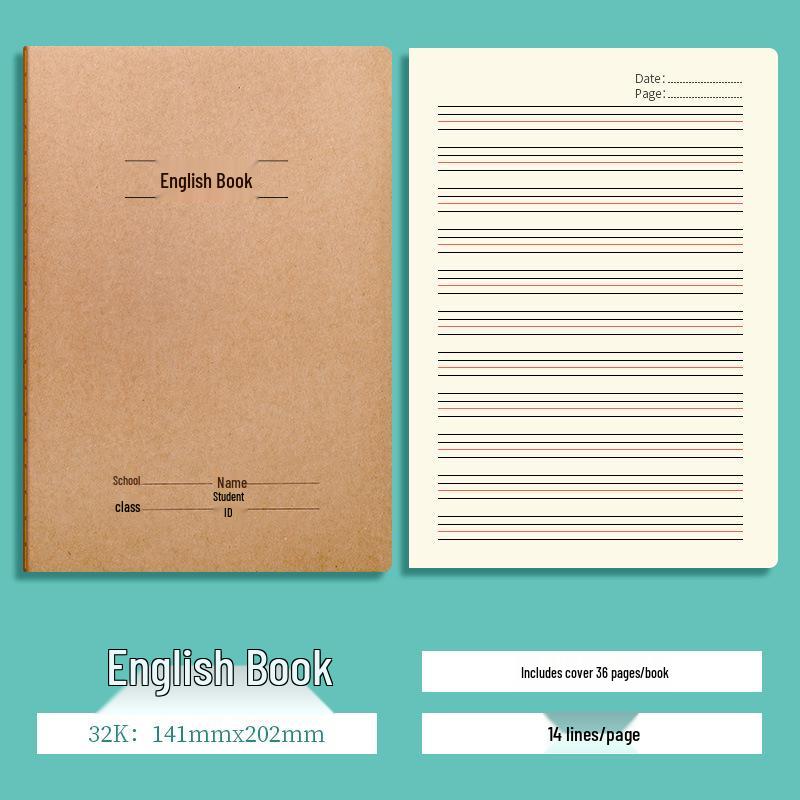 A5 Kraft Paper Stitched Notebook for Chinese, Math, and English Practice