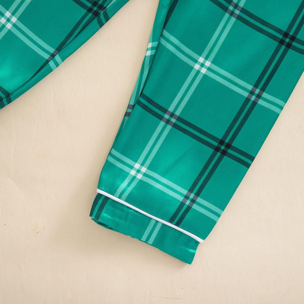 2025 Christmas Plaid Pajama Set for Family: Cartoon Lapel Top + Pants Two-Piece Set for Men, Women, and Children