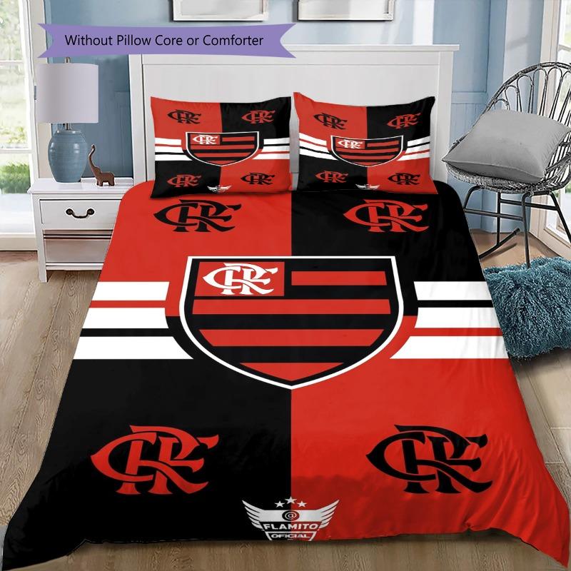 Flamengo Club Crest Red Black Stripe Print 3 Pieces Duvet Cover Set Brazil Soccer Fan Bedding Bedroom Home Decor Without Pillow Core Comforter