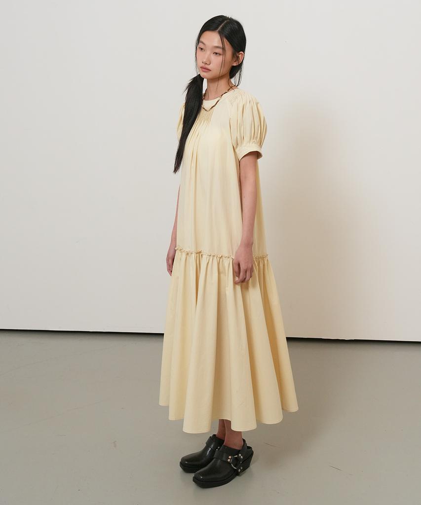 General Idea Puff Sleeve Pintuck Long Dress [Butter] / Gf2Lop520