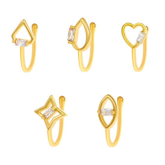 

5 Pcs Nose Ring Hoops for Women Geometry Heart Rhinestone U Shaped Nose Hoops Gold Plated Faux Nose 5pcs