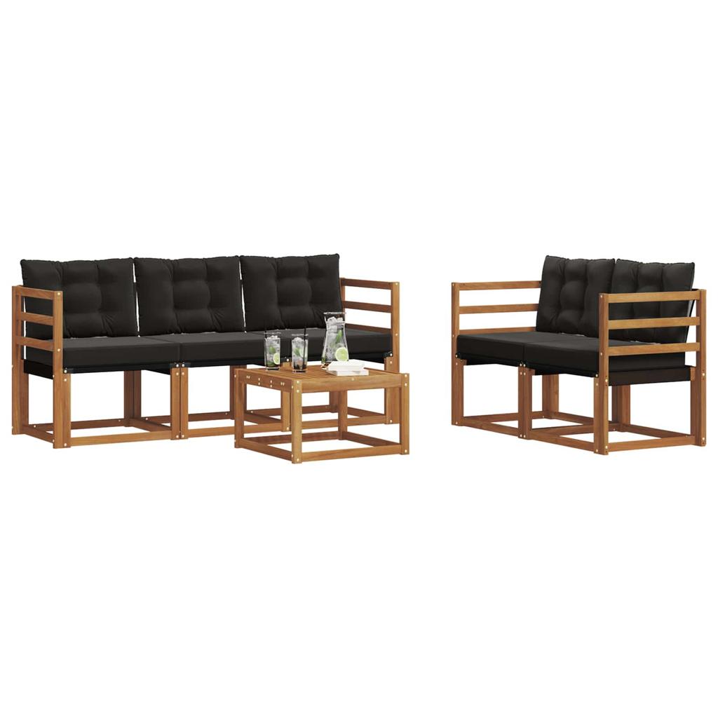 Outdoor Sofa Set with Cushions 6 Pcs Natural and Black