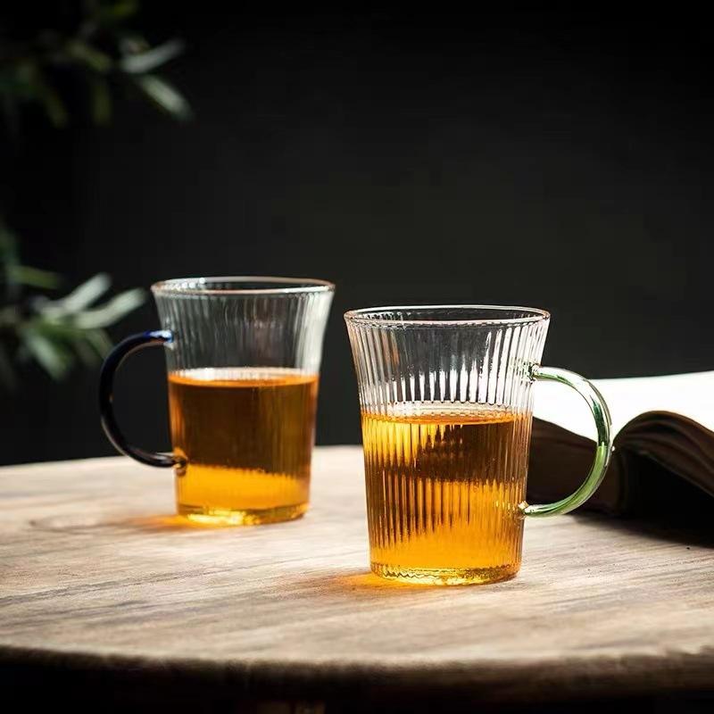 High Borosilicate Glass Transparent Color Handle Wide Mouth Hammer Cup High Temperature Vertical Pattern Glass Water Cup Tea Cup