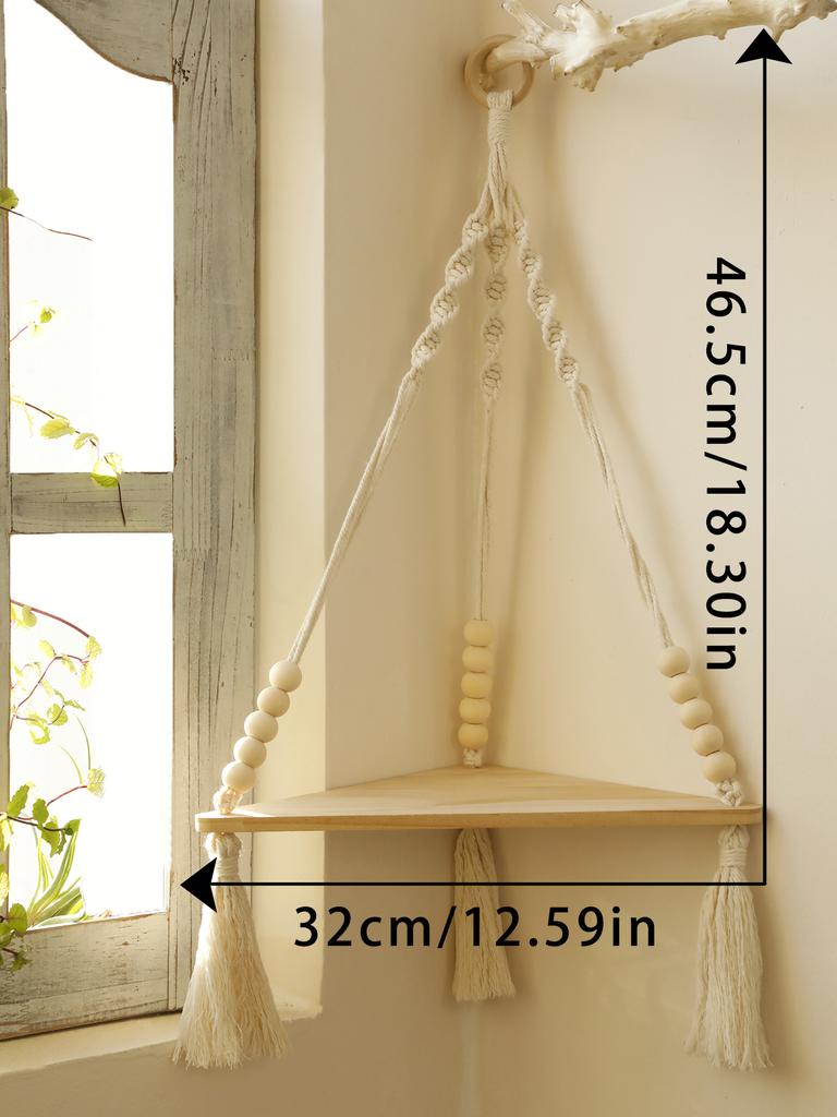 1/2/3-tier Hand Woven Corner Storage Rack Boho Room Floating Wall Shelf Home Decorations Display Stand For Craft Potted Plants