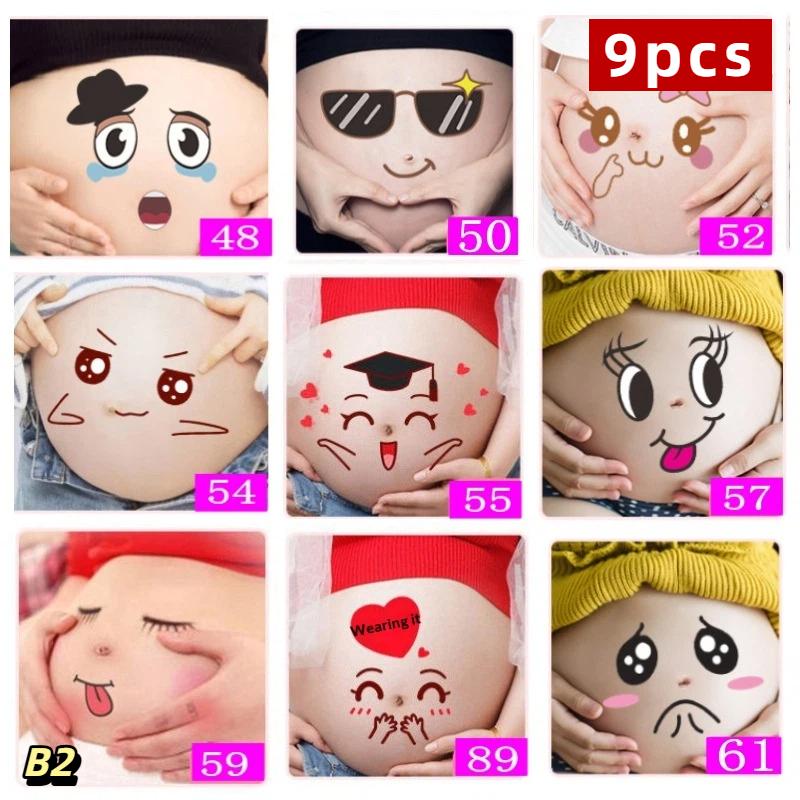 

9Pcs Pregnancy Belly Stickers Pographs Props Funny Facial Expressions Decals Memorable Keepsakes Mum Maternity Accessories