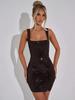 Rochie de Seară Elegantă cu Paiete, Plasă și Barete, Spate Decoltat și Fustă Scurtă Strâmtată în Talie, 2025