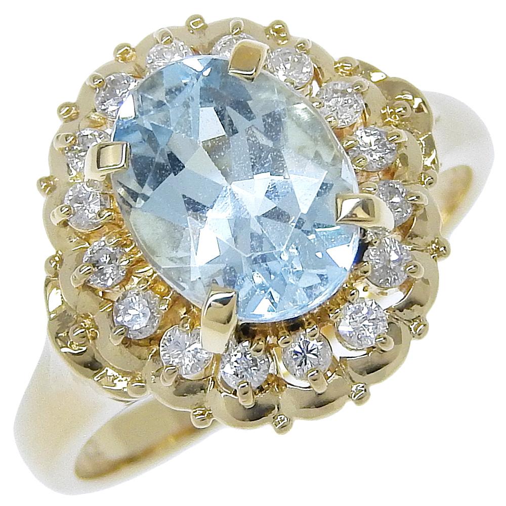 

Ring K18 yellow gold/Aquamarine/diamond #5.8(US Size) 4.4g Women Used