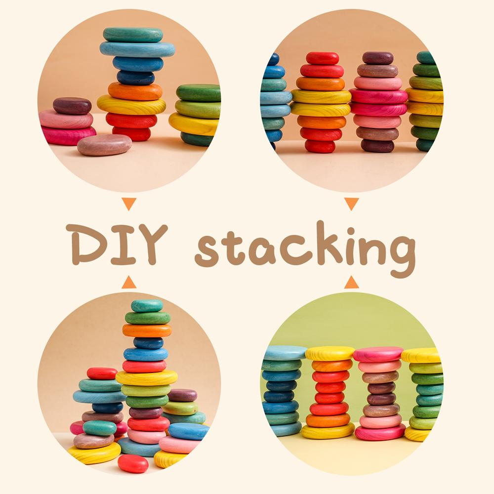 Giocattolo Montessori in Legno Giocattolo Pietra Arcobaleno Impilabile BO BPA Colorato Educazione del Bambino Gioco Sensoriale di Equilibrio Giocattolo Blocchi da Costruzione Regalo per Bambino
