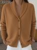 Fall Winter New Knitted Oversized Cardigan for Women Lazy Style Stand Collar Button Solid Long Sleeve Sweater